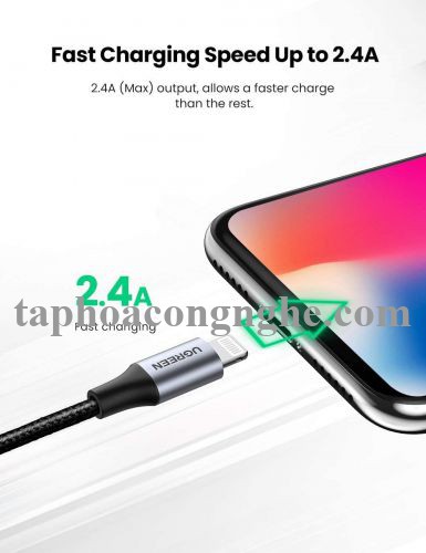 Ugreen 60160 0.5M màu trắng cáp USB 2.0 A ra Lightning MFI đầu bọc nhôm mà nickel chống nhiễu 50cm US291 30060160